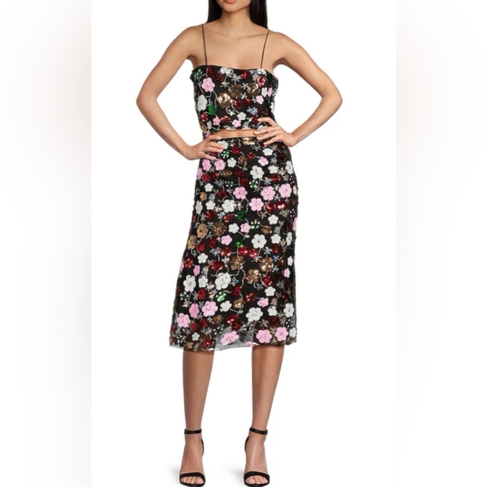 Floral Black Midi Skirt and top
